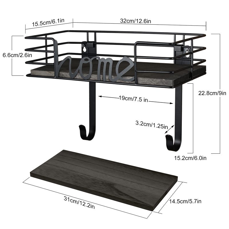 TJMOREE TJ.MOREE Ironing Board Hanger Wall Mount- Laundry Room Decor- Iron and Ironing Board Holder, Laundry Room Organization and Storage with Large Storage Dark Gray Wooden Base Basket and Removable Hooks - Image 5